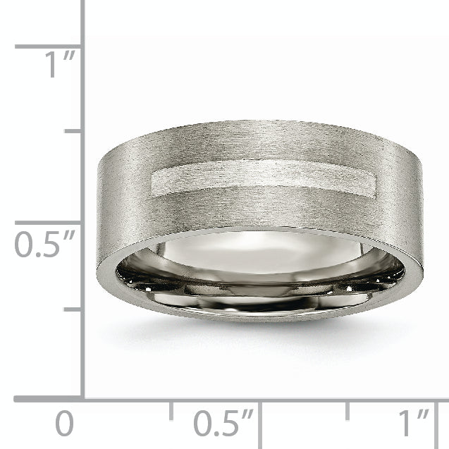 Titanium Brushed WithSterling Silver Inlay 8mm Flat Band