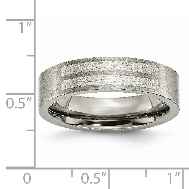 Titanium Sterling Silver Inlay Unisex Wedding Band, Brushed Finish