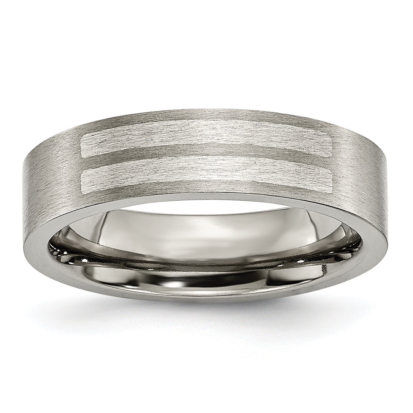 Titanium Brushed WithSterling Silver Inlay 6mm Flat Band Main image