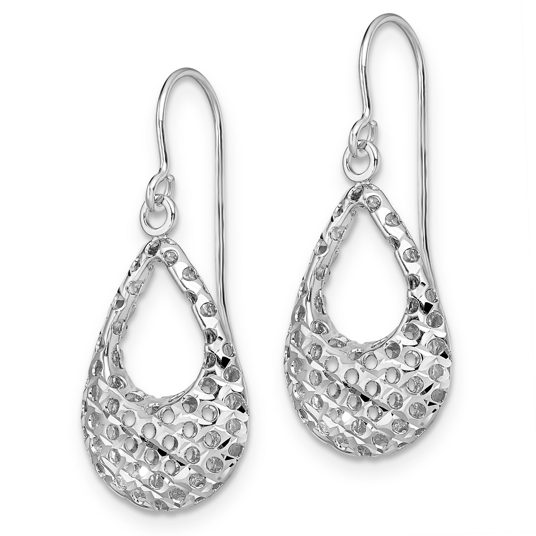 10K White Gold Textured Shepherd Hook Dangle Earrings Secondary image