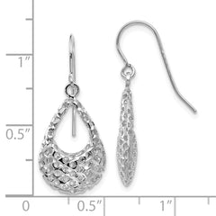 10K White Gold Textured Shepherd Hook Dangle Earrings