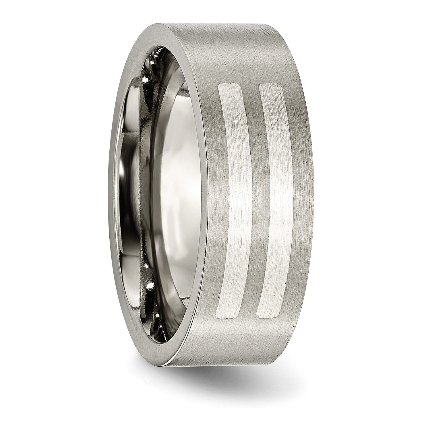 Titanium and Sterling Silver Unisex Wedding Band 8mm Brushed Finish