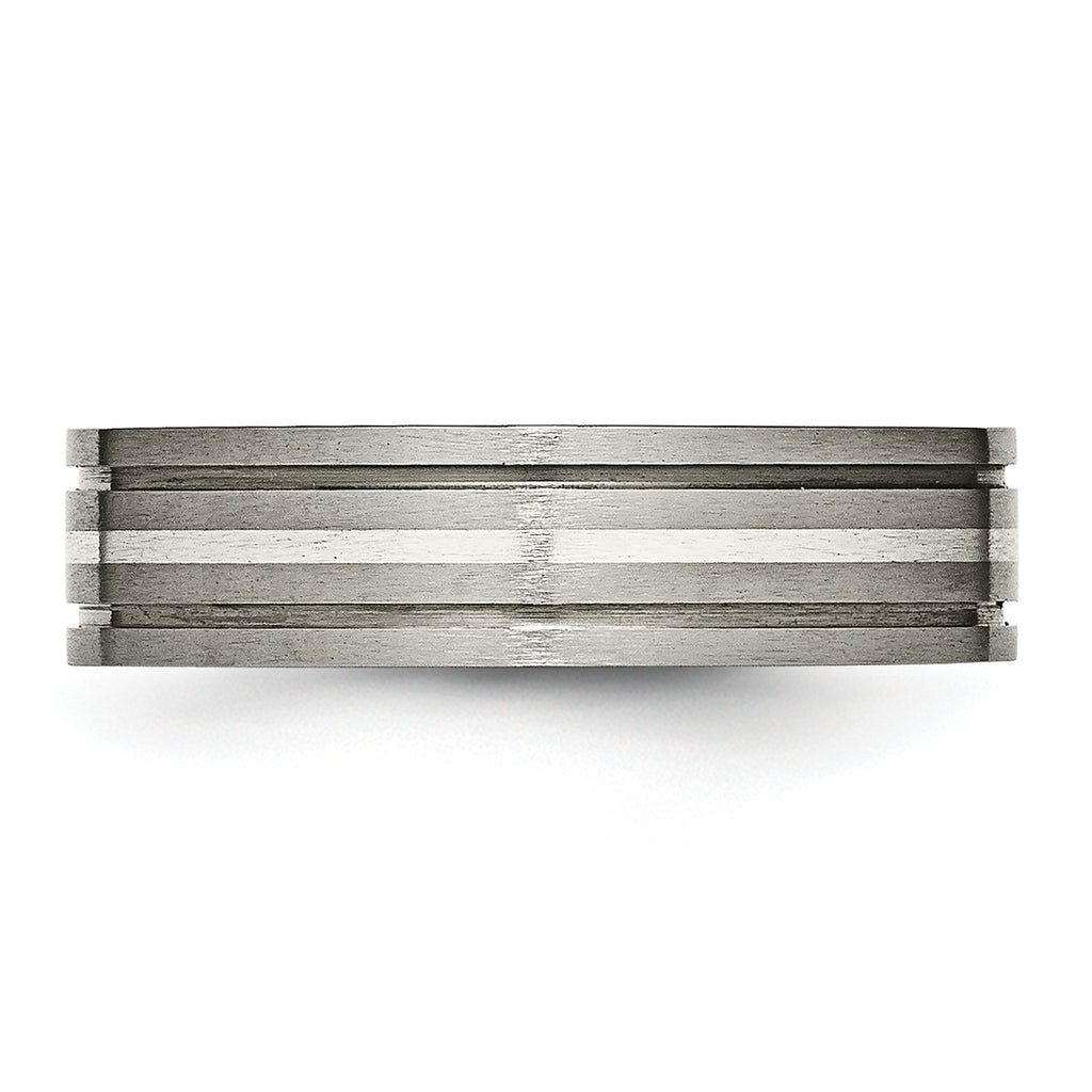 Grooved Inlay Wedding Band in Titanium & Sterling Silver, 6mm