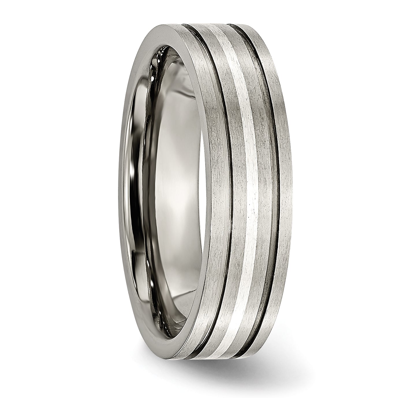 Grooved Inlay Wedding Band in Titanium & Sterling Silver, 6mm