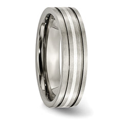 Titanium Brushed with Sterling Silver Inlay 6mm Grooved Band