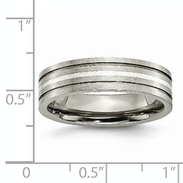 Titanium Brushed with Sterling Silver Inlay 6mm Grooved Band