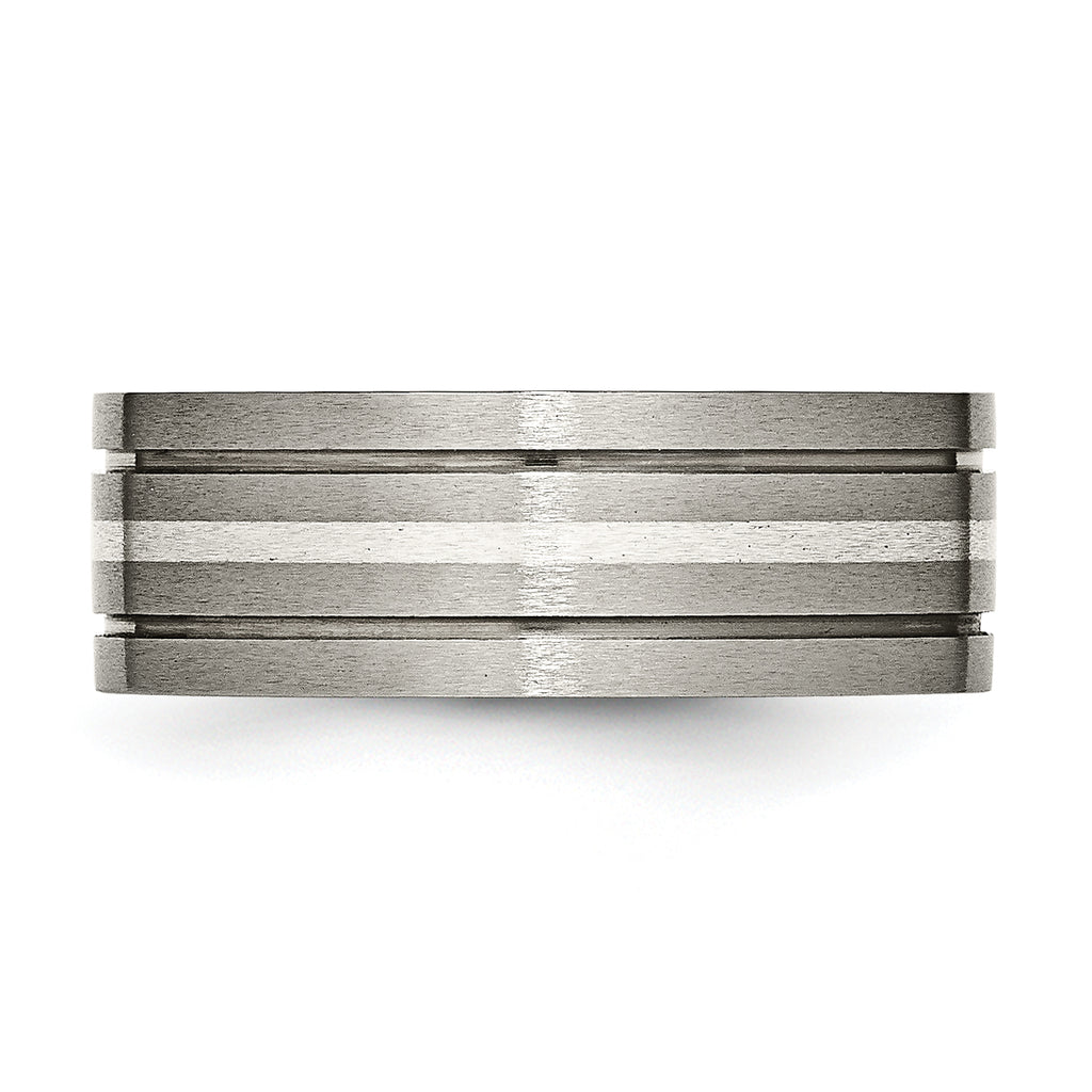 Grooved Inlay Wedding Band in Titanium & Sterling Silver, 8mm