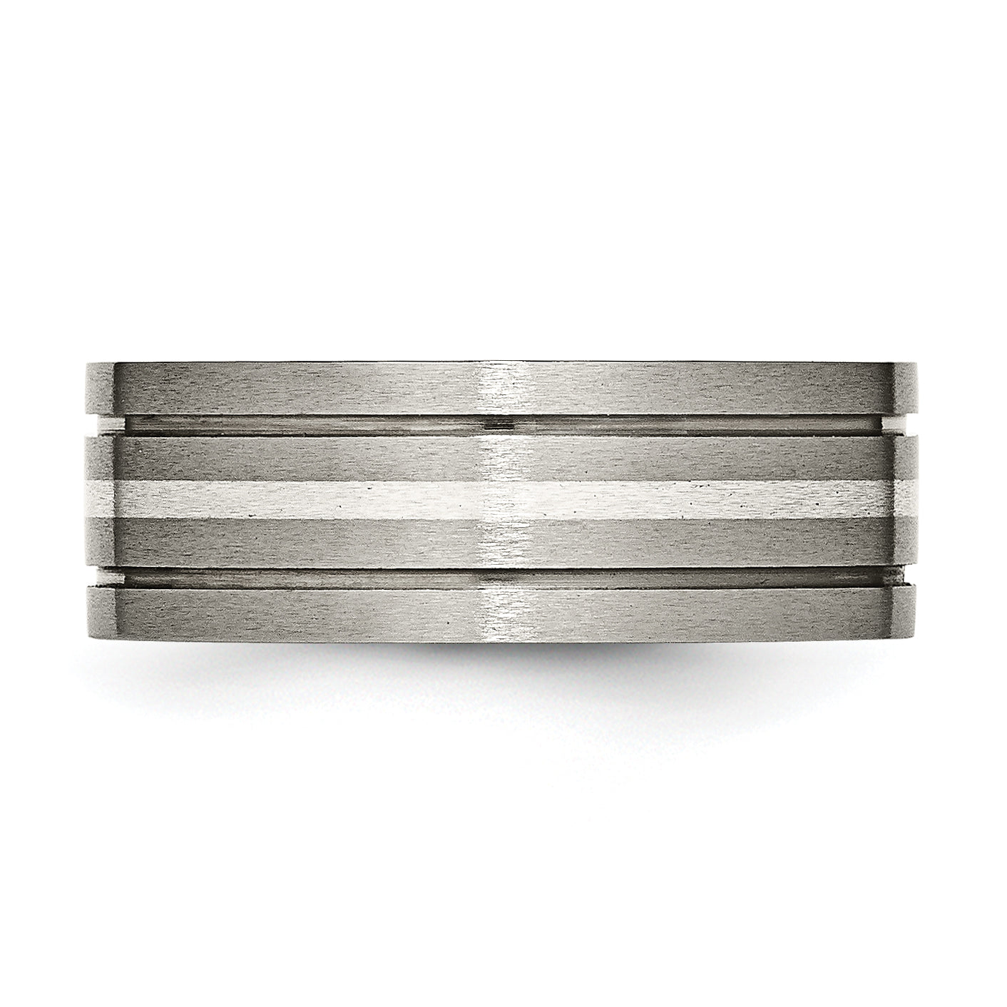 Grooved Inlay Wedding Band in Titanium & Sterling Silver, 8mm