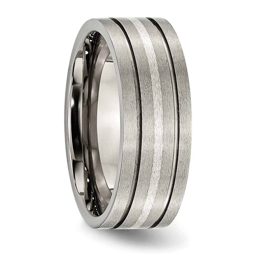 Grooved Inlay Wedding Band in Titanium & Sterling Silver, 8mm