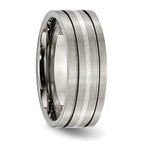 Grooved Inlay Wedding Band in Titanium & Sterling Silver, 8mm