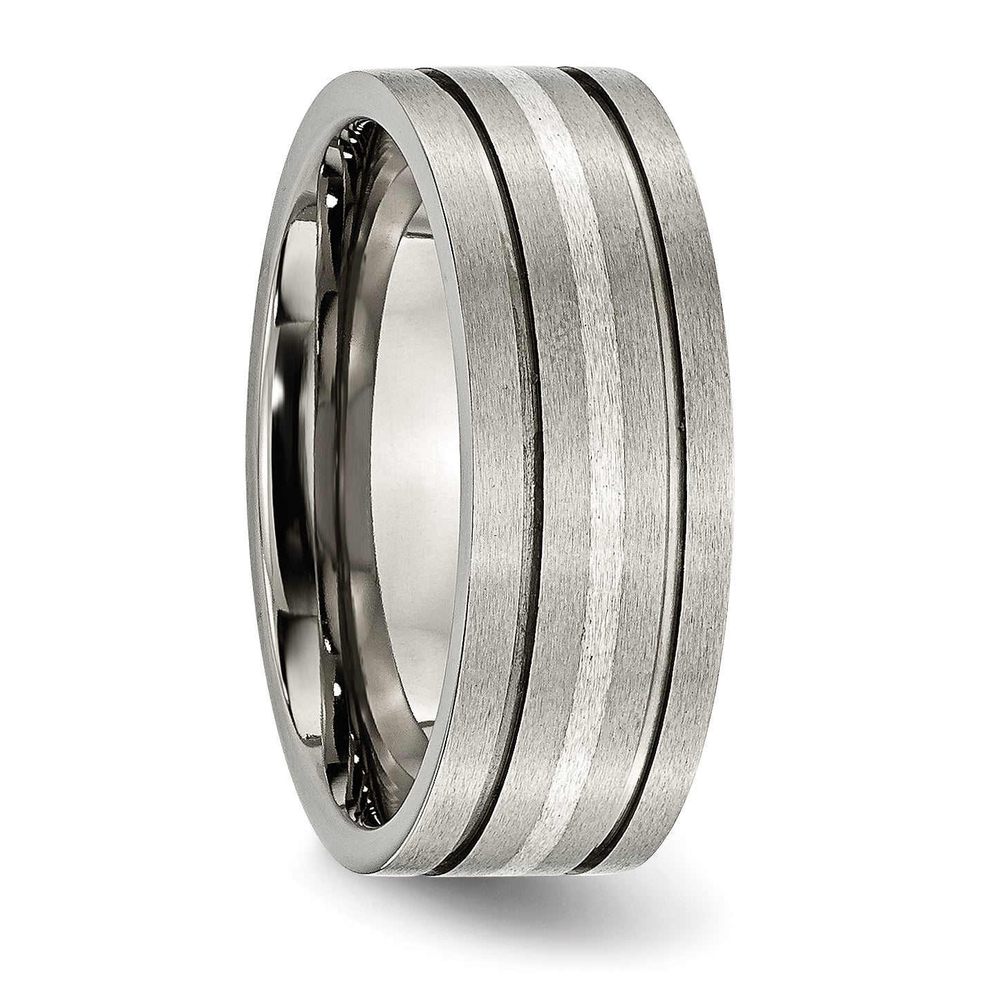 Grooved Inlay Wedding Band in Titanium & Sterling Silver, 8mm