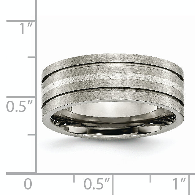 Grooved Inlay Wedding Band in Titanium & Sterling Silver, 8mm