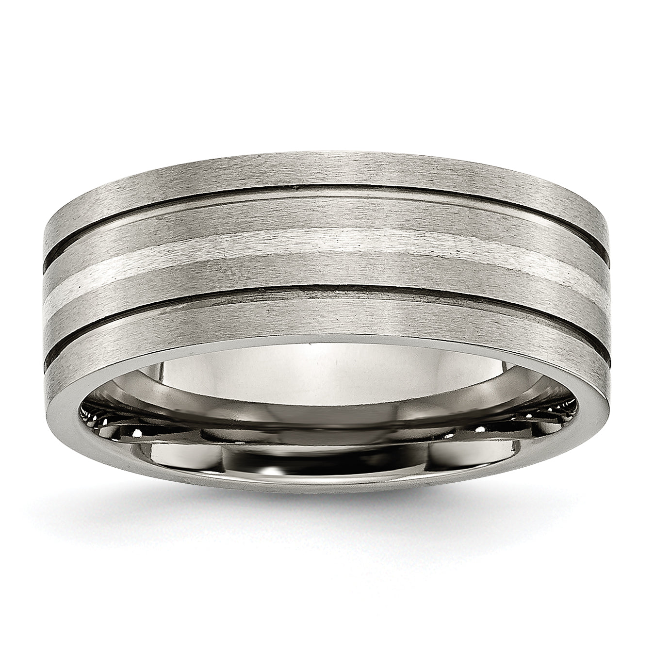 Titanium Brushed WithSterling Silver Inlay 8mm Grooved Band Main image