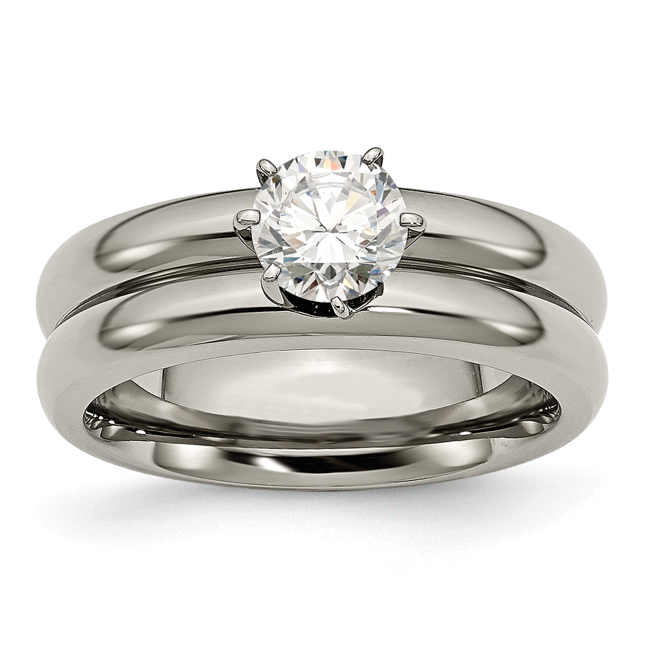 Titanium Polished with CZ Ring