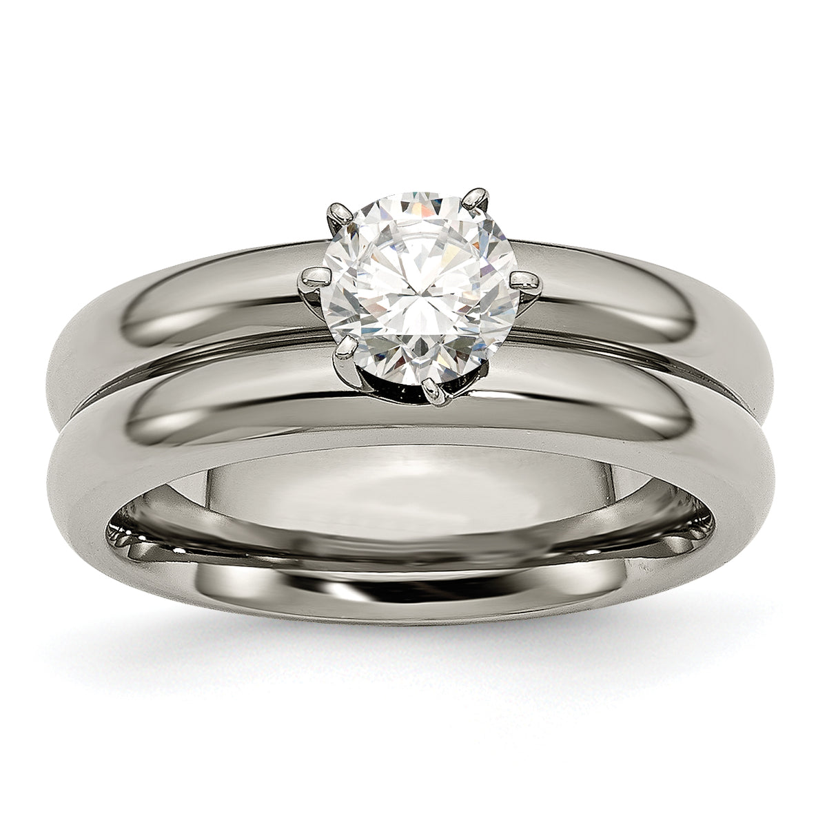 Titanium Polished with CZ Ring