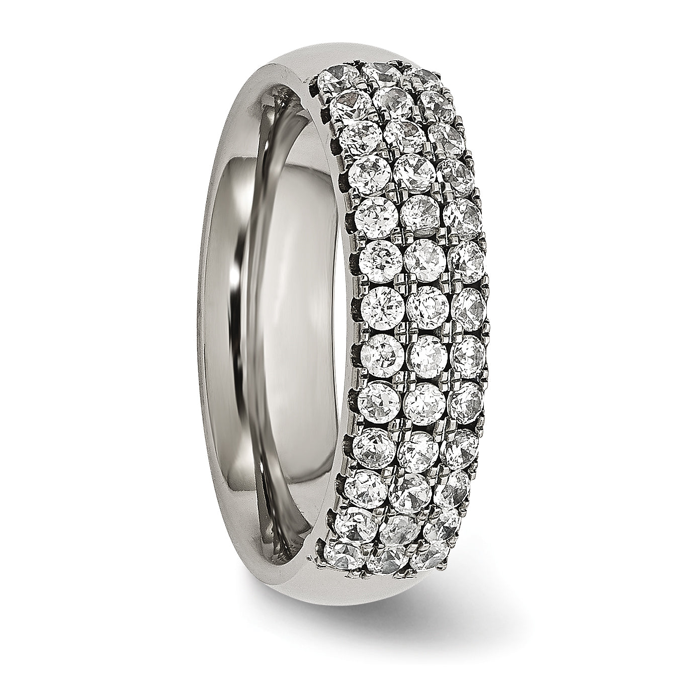 Sophia Jewelers Titanium Unisex 6mm CZ Band with Polished Finish
