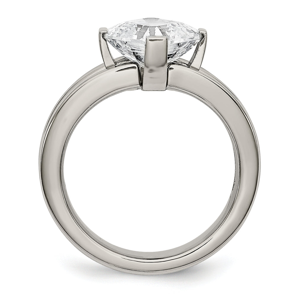 Titanium Fashion Ring with Polished Finish and PrinceSterling Silver CZ