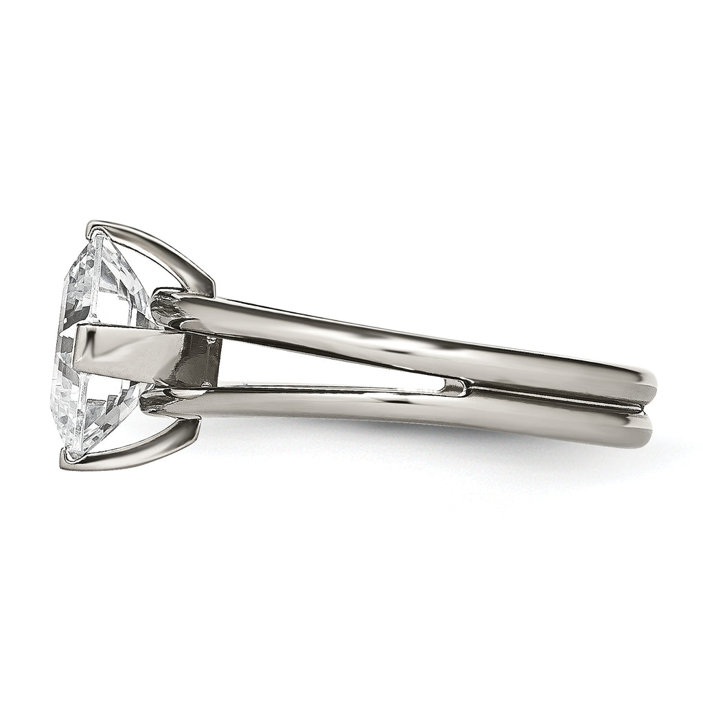 Titanium Fashion Ring with Polished Finish and PrinceSterling Silver CZ