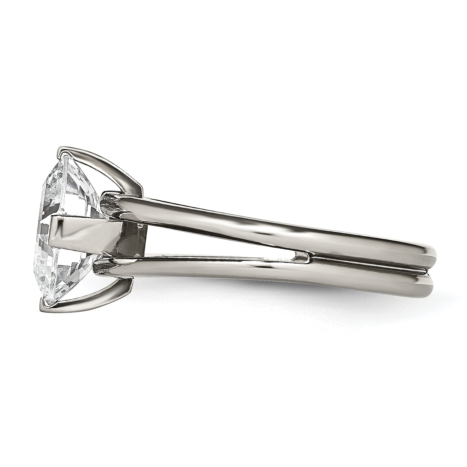 Titanium Fashion Ring with Polished Finish and PrinceSterling Silver CZ