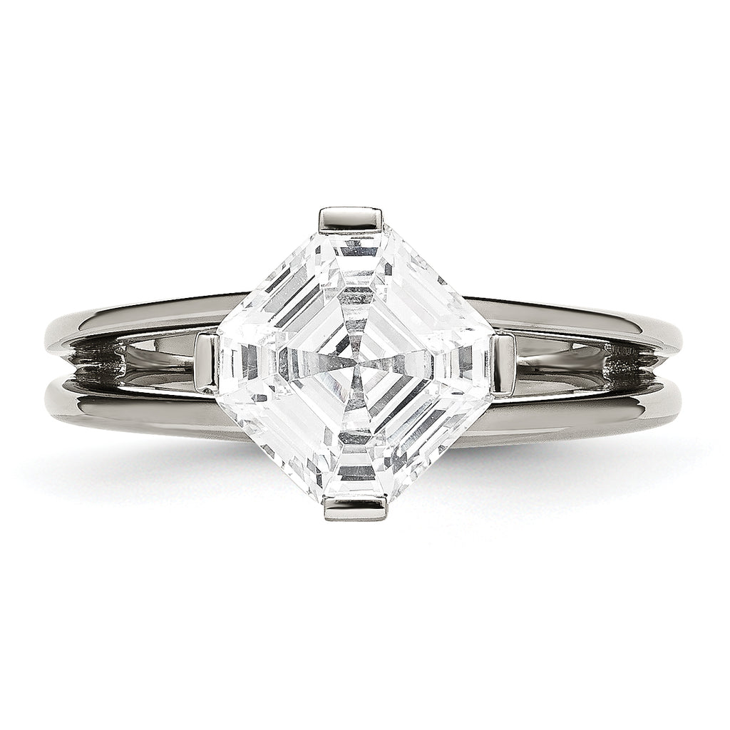 Titanium Fashion Ring with Polished Finish and PrinceSterling Silver CZ