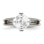 Titanium Fashion Ring with Polished Finish and PrinceSterling Silver CZ