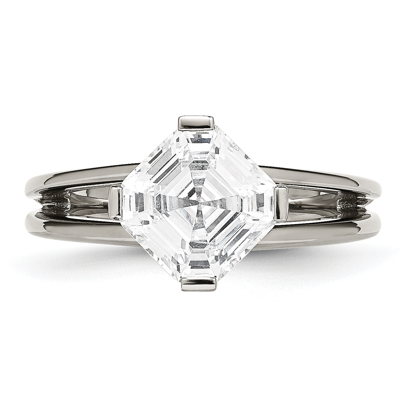 Titanium Fashion Ring with Polished Finish and PrinceSterling Silver CZ