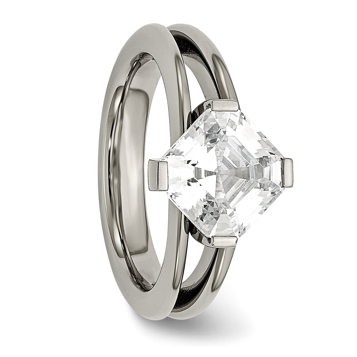 Titanium Fashion Ring with Polished Finish and PrinceSterling Silver CZ