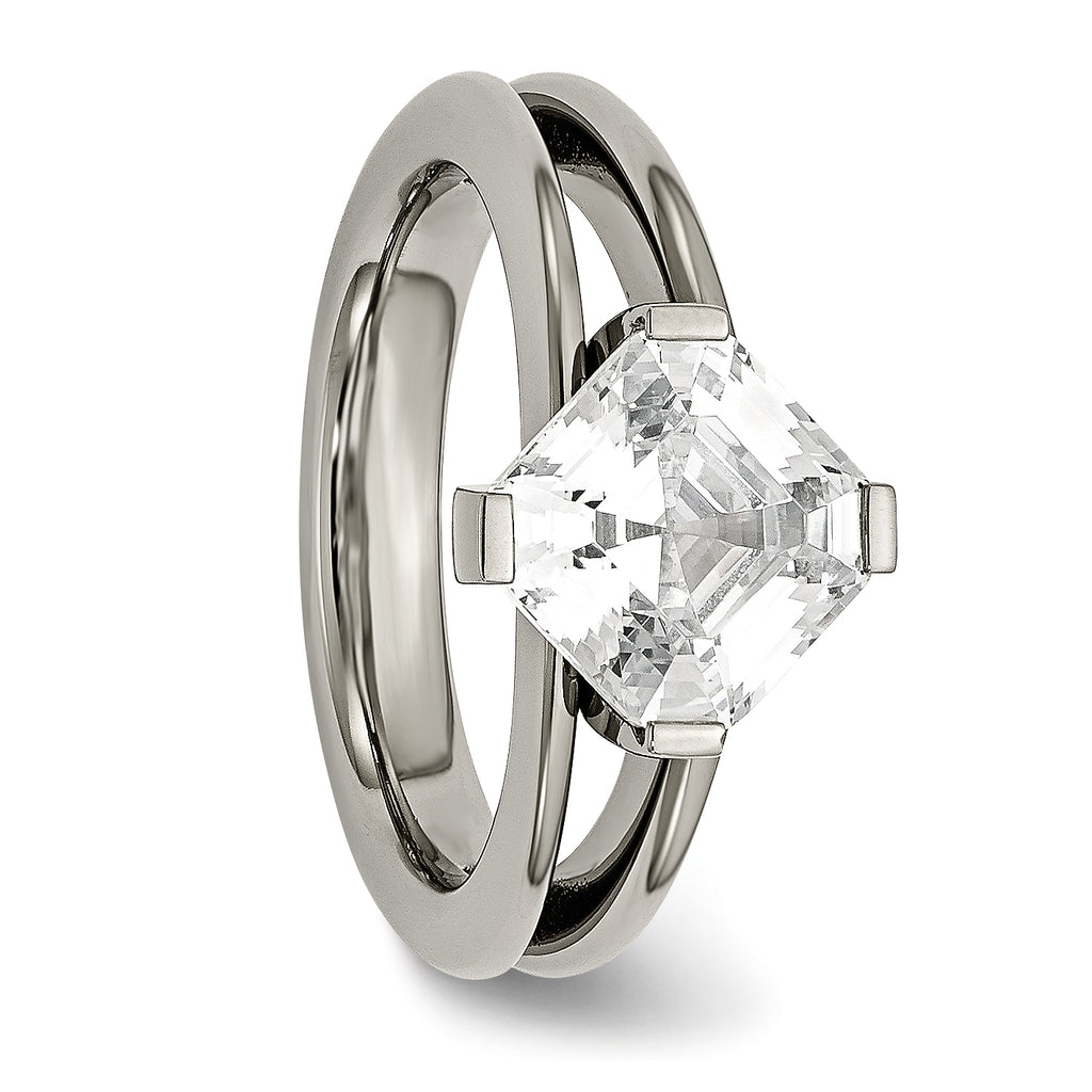 Titanium Fashion Ring with Polished Finish and PrinceSterling Silver CZ