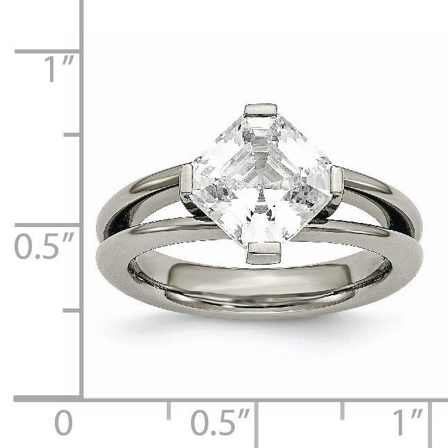 Titanium Fashion Ring with Polished Finish and PrinceSterling Silver CZ