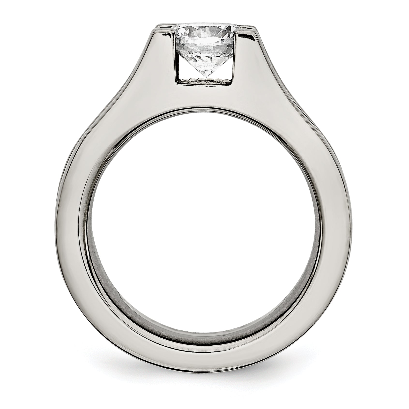 Titanium with Sterling Silver Accent Polished with CZ Ring