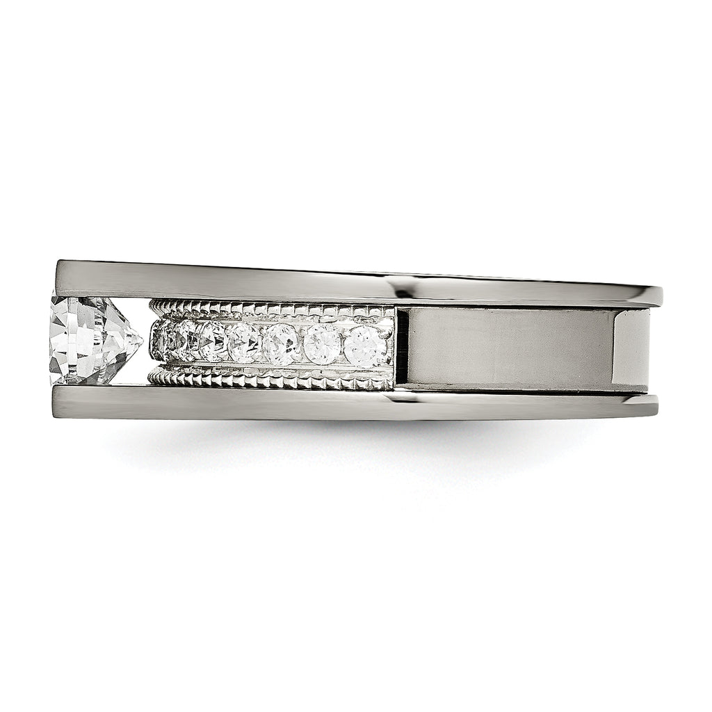 Sophia Jewelers Titanium Sterling Silver CZ Ring Polished Two-Tone Elegance