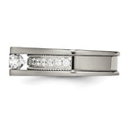 Sophia Jewelers Titanium Sterling Silver CZ Ring Polished Two-Tone Elegance