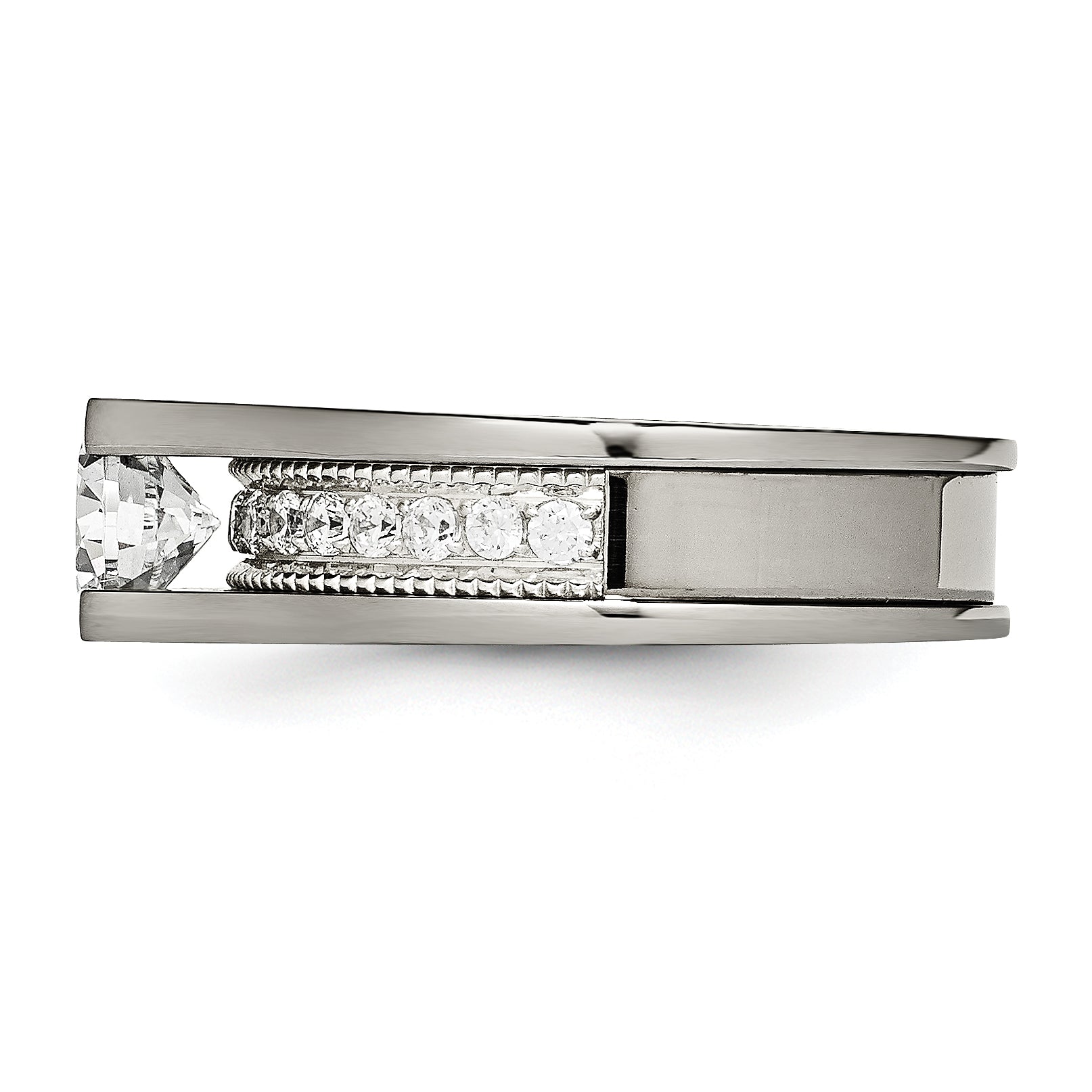 Sophia Jewelers Titanium Sterling Silver CZ Ring Polished Two-Tone Elegance