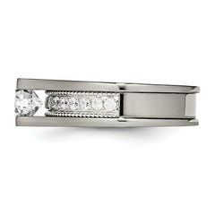Sophia Jewelers Titanium Sterling Silver CZ Ring Polished Two-Tone Elegance