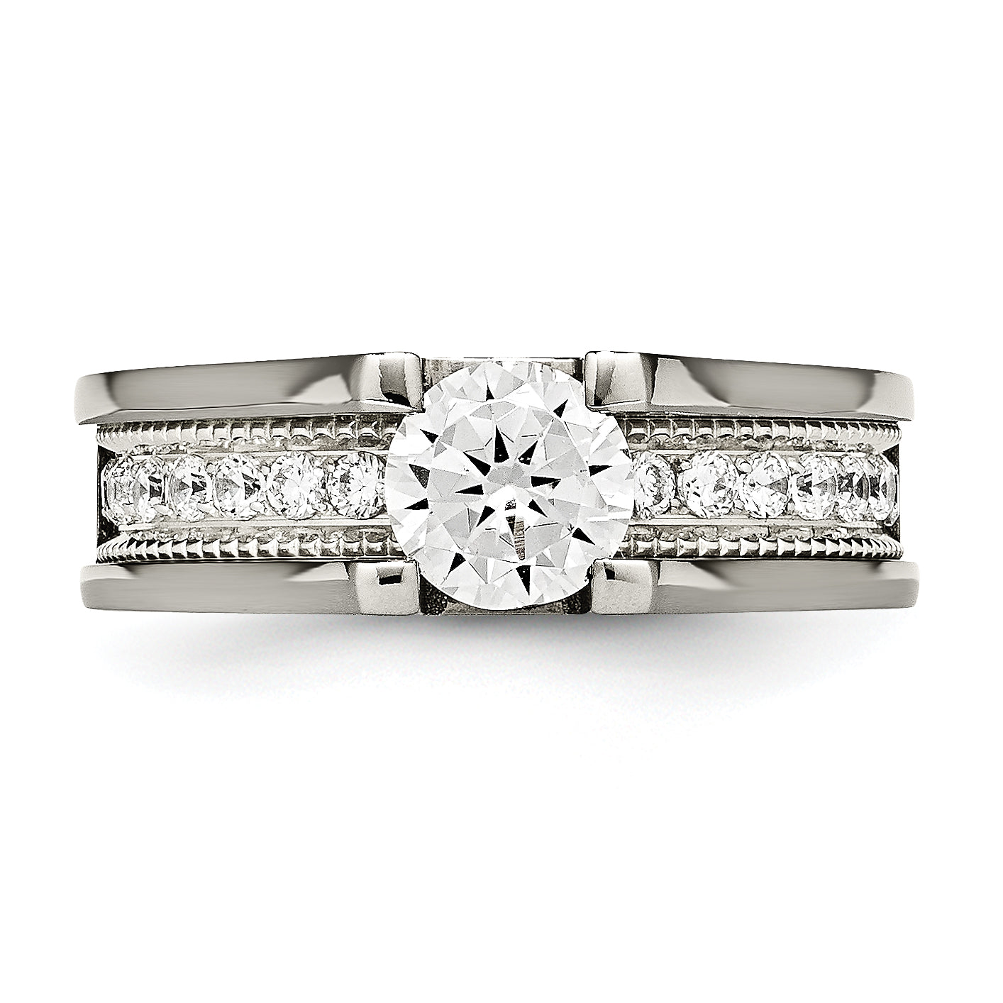 Sophia Jewelers Titanium Sterling Silver CZ Ring Polished Two-Tone Elegance