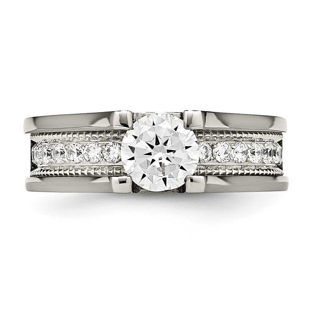 Sophia Jewelers Titanium Sterling Silver CZ Ring Polished Two-Tone Elegance