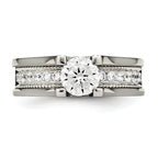 Sophia Jewelers Titanium Sterling Silver CZ Ring Polished Two-Tone Elegance