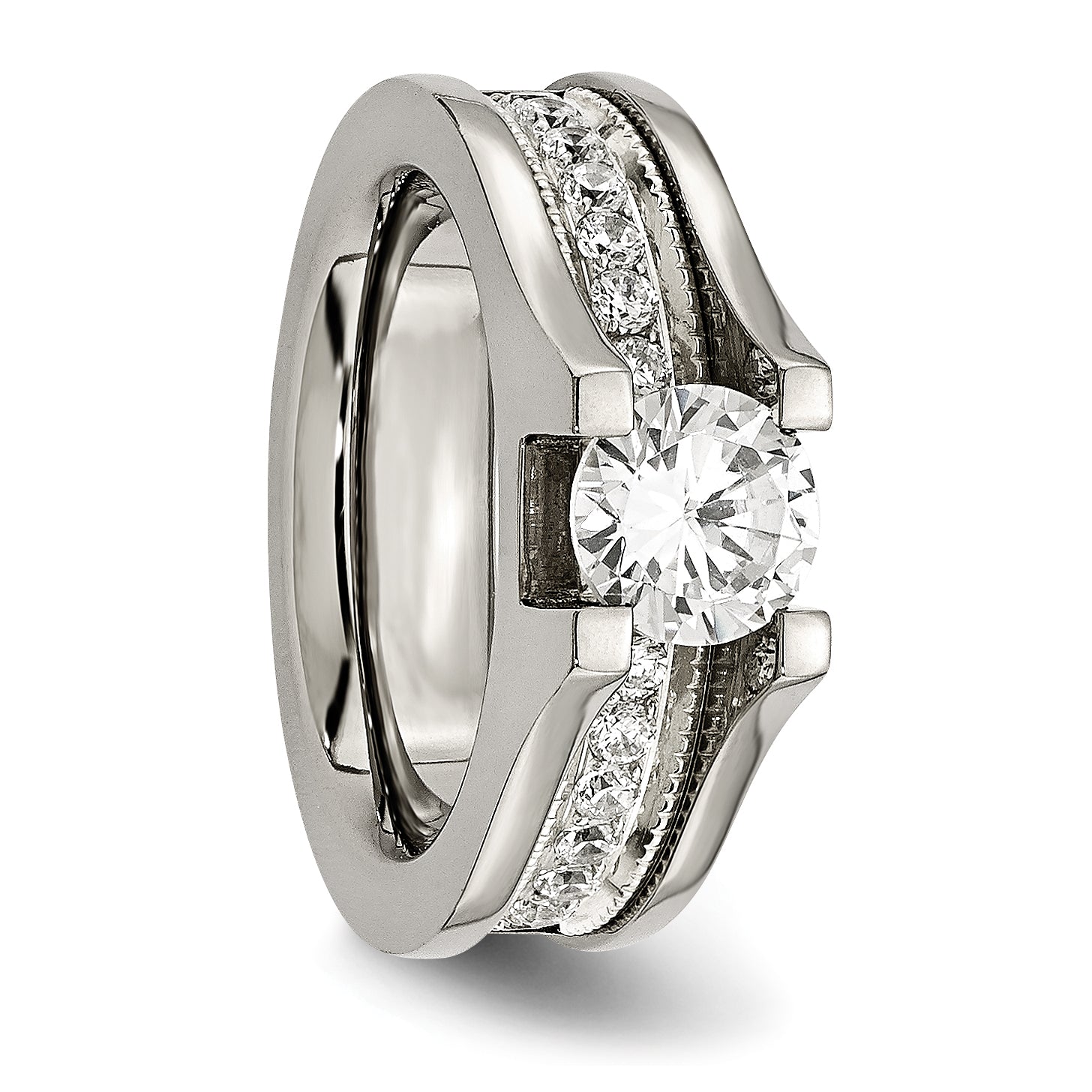 Sophia Jewelers Titanium Sterling Silver CZ Ring Polished Two-Tone Elegance