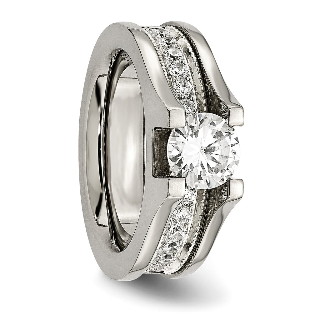 Sophia Jewelers Titanium Sterling Silver CZ Ring Polished Two-Tone Elegance