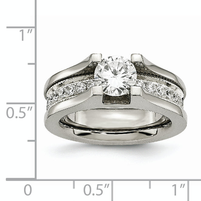Sophia Jewelers Titanium Sterling Silver CZ Ring Polished Two-Tone Elegance