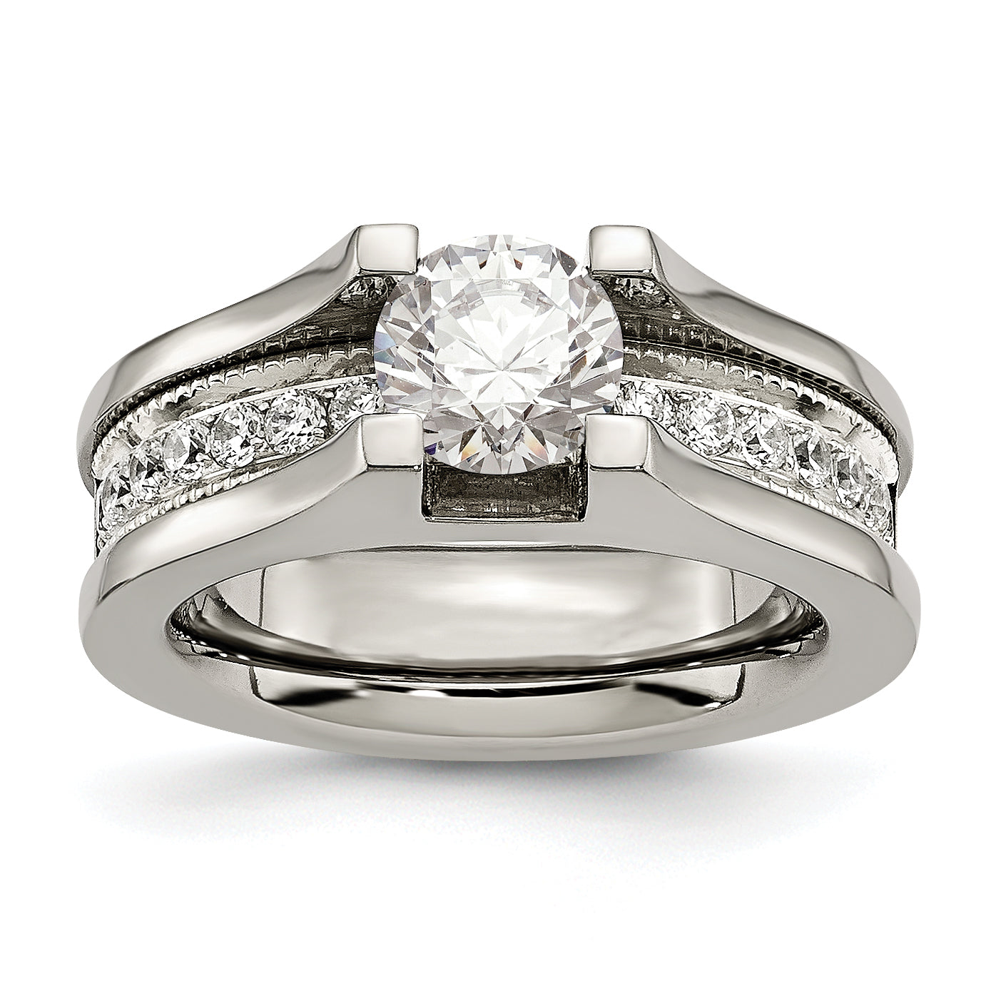Titanium with Sterling Silver Accent Polished with CZ Ring Main image