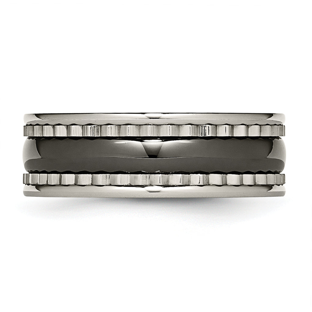 Titanium Wedding Band with Black Ceramic Accent Engravable Unisex