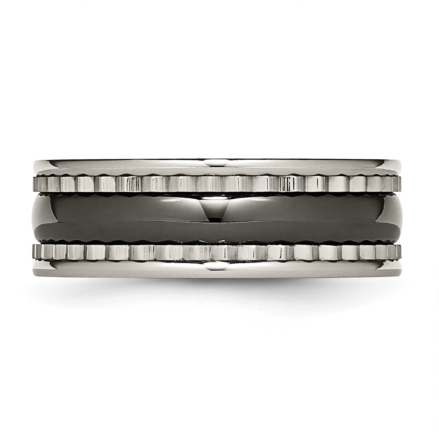 Titanium Wedding Band with Black Ceramic Accent Engravable Unisex