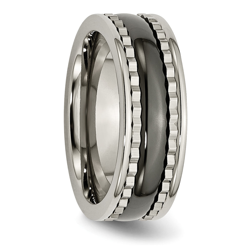 Titanium Wedding Band with Black Ceramic Accent Engravable Unisex