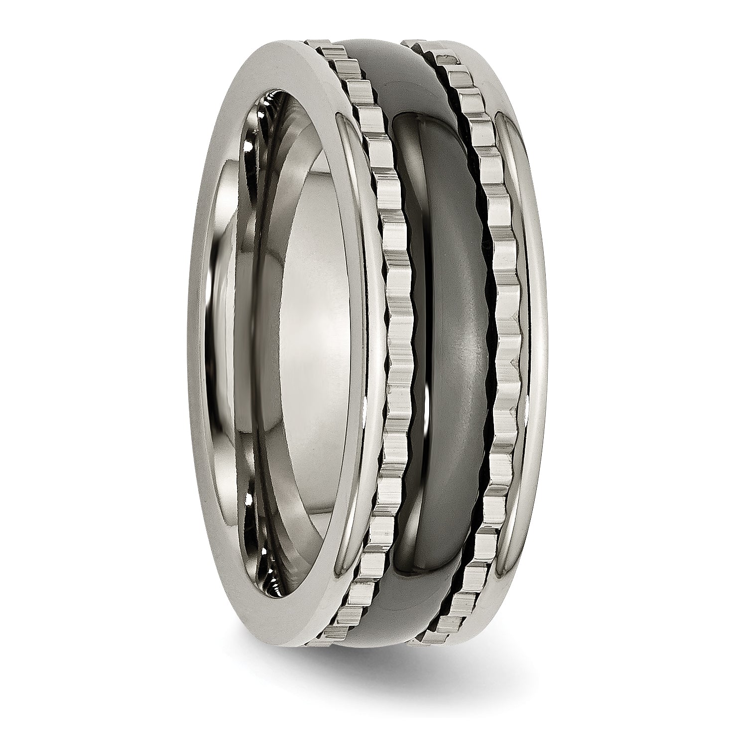 Titanium Wedding Band with Black Ceramic Accent Engravable Unisex