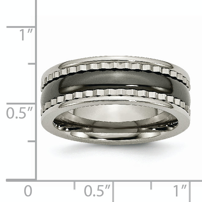 Titanium Wedding Band with Black Ceramic Accent Engravable Unisex