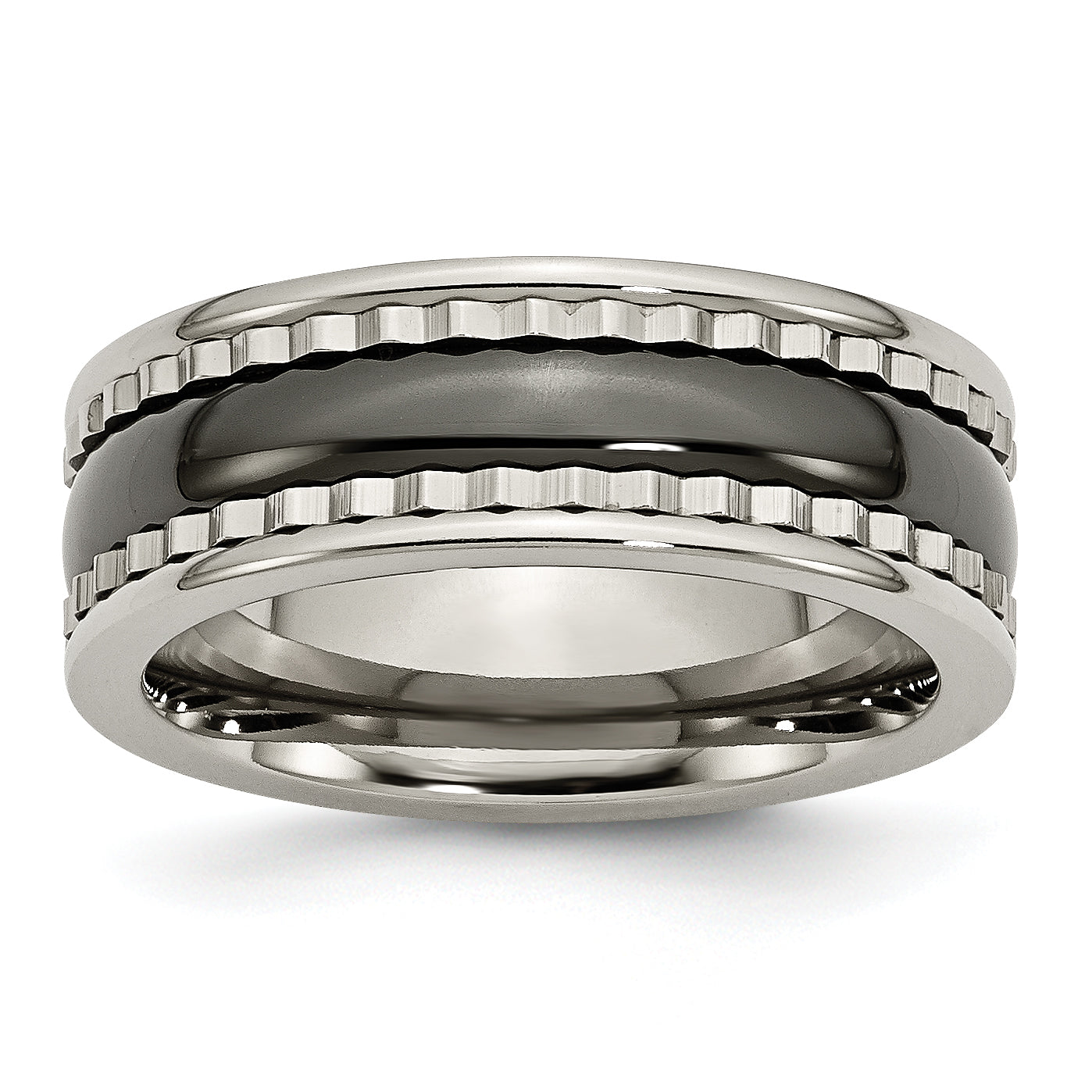 Titanium WithSawtooth Accent/Polished Black Ceramic Center 8mm Band Main image