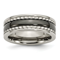 Titanium WithSawtooth Accent/Polished Black Ceramic Center 8mm Band