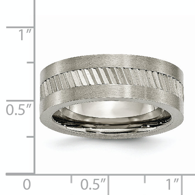 Titanium Unisex Wedding Band with Sawtooth Design and Engravable Feature