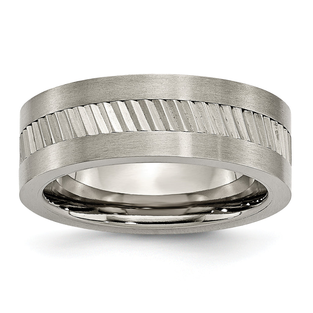 Titanium Sawtooth Design Flat Polished WithBrushed Edge 8mm Band